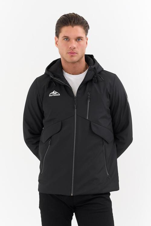 Erkek Siyah Outdoor Su İtici Kapüşonlu Kaban – Rüzgar Geçirmez, Hafif Ve Dayanıklı