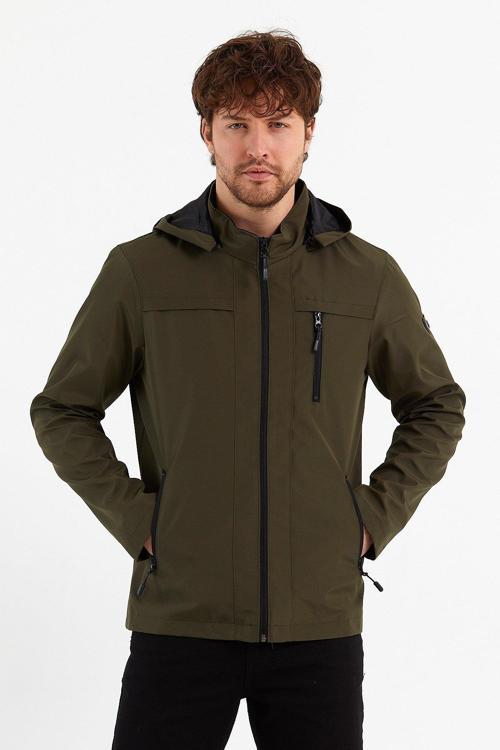 Yeni Sezon Erkek Yeşil Kapüşonlu İç Cepli Su Ve Rüzgar Geçirmez Mevsimlik&Yazlık Mont