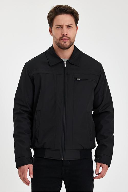 Siyah İçi Kalın Kürklü Klasik Yakalı Rüzgar Ve Su Geçirmez Mont&Kaban