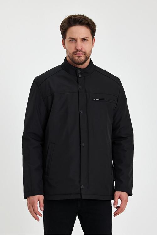 Siyah İçi Kalın Kürklü Klasik Rüzgar Ve Su Geçirmez Mont&Kaban