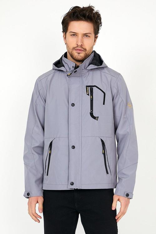 Yeni Sezon Erkek Gri Softshell Kapüşonlu İç Cepli Su Ve Rüzgar Geçirmez Mevsimlik&Yazlık Mont