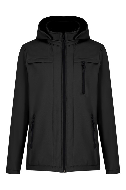 Siyah Erkek %100 Su Geçirmez İçi Polarlı İç Çepli Çıkartılabilir Kapüşonlu Softshell Mont&Kaban