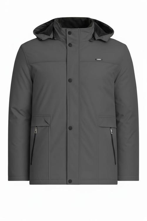 Erkek Gri %100 Su Ve Rüzgar Geçirmez Kürklü Çıkartılabilir Kapüşonlu Mont&Kaban