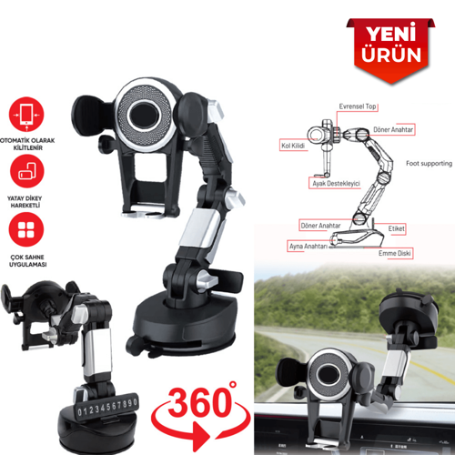 Araç İçi 360° Döner, Vantuzlu Telefon Tutucu – Numaratörlü BR5901973