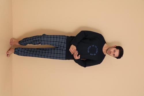 FLKN 7003 İnterlok Kışlık Ekose Pijamalı Erkek Pijama Takımı