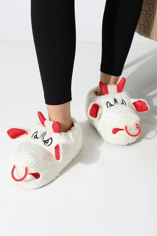 Hayvanlı B20 Boğa Modelli Kışlık Kadın Erkek Panduf Ev Içi Sessiz Taban Panduf