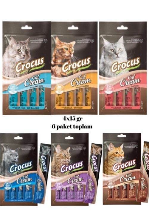 Somon + Tavuk + Tuna + Yengeç + Karides + Somon & Karides Krema Kedi Ödülü 4X15Gr 6 Paket