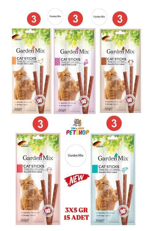 Tom&Jerrypetshop-15 Paket Stick Kedi Ödülü 30x5 Gr(Dana,Kuzu,Ciğer,Tavuk,Somon)
