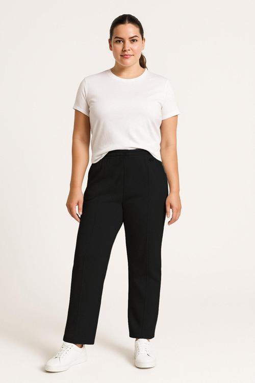 Siyah Geniş Paça Ön Dikiş Detaylı Battal Büyük Beden Kadın Eşofman Altı - 94654