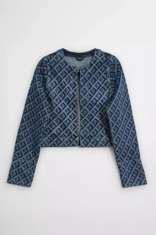 Kadın Modern Desenli Önü Açık Jean Ceket