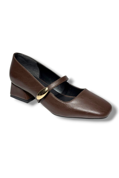 Cshoes 175-26 Cilt Deri Bantlı Kısa Kare Topuklu Kadın Ayakkabı