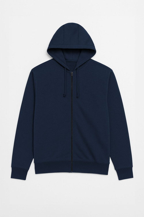 Erkek Fermuarlı Kapüşonlu İçi Polarlı Lacivert Sweatshirt