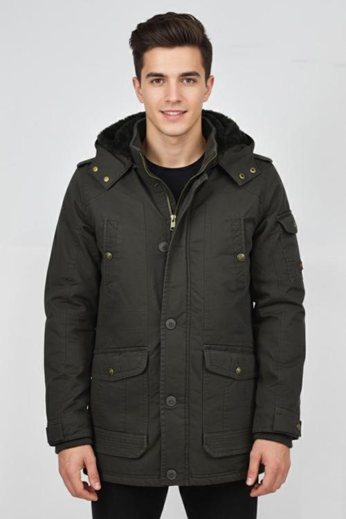 Erkek Spor Kanvas Kapüşonlu Parka M2585 BGL-ST04915