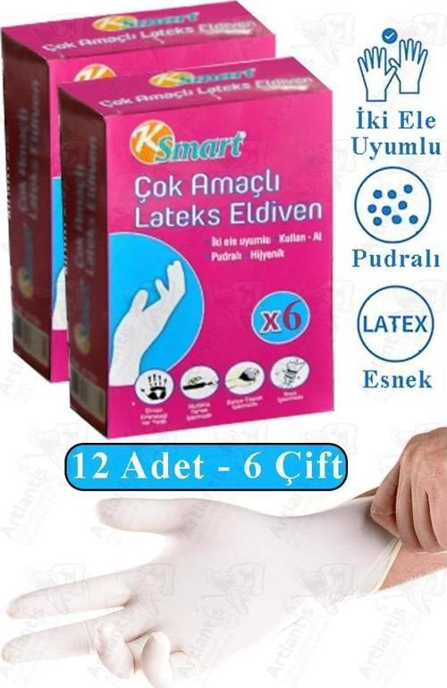 Lateks Tek Kullanımlık Pudralı Eldiven 2 Paket Doktor Eldiveni Muayene Eldiveni Beyaz M Beden Çok Amaçlı Gıda Temizlik