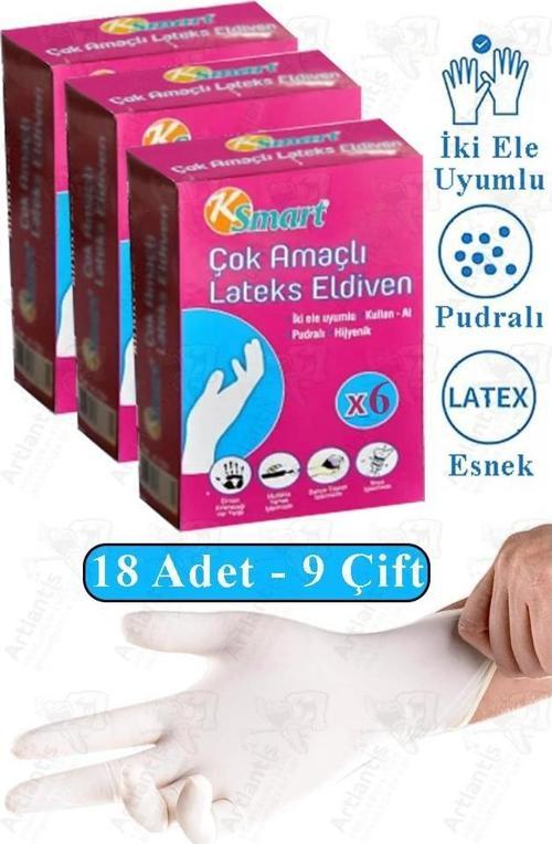 Lateks Tek Kullanımlık Pudralı Eldiven 3 Paket Doktor Eldiveni Muayene Eldiveni Beyaz M Beden Çok Amaçlı Gıda Temizlik