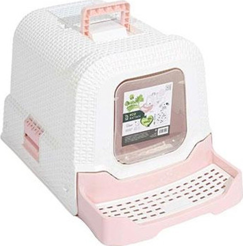 Eco Rattan Kapalı Kedi Tuvaleti Pembe 69x42x41 Cm