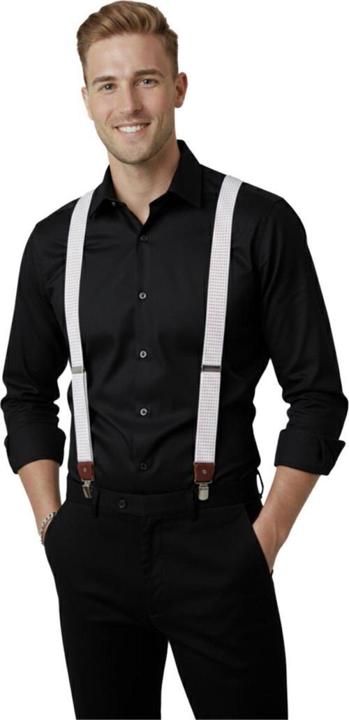 Unisex Beyaz Derili Esneyebilen Lastik Ayarlanabilir Metal Klipsli Pantolon Askısı 2602025