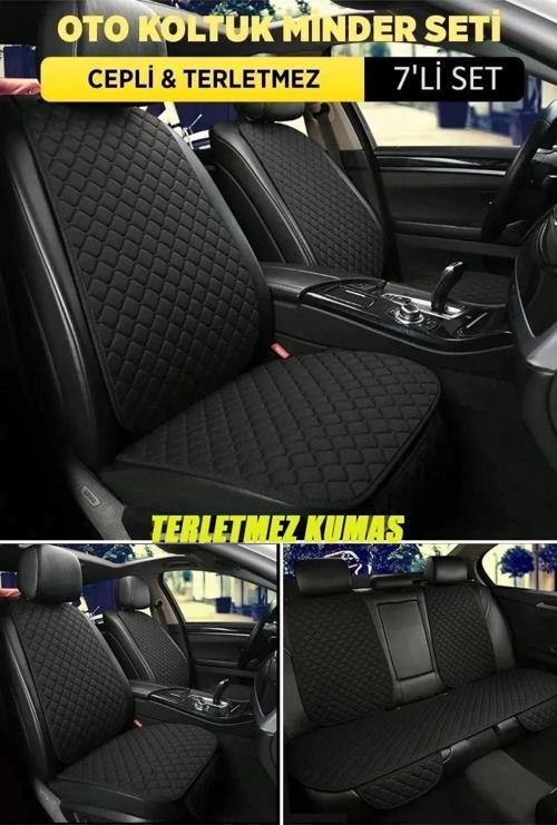Audi TT Terletmez Kumaş Minder Seti 7 Parça Ön Ve Arka Oturak Sırt Dayama Minder siyah-siyah