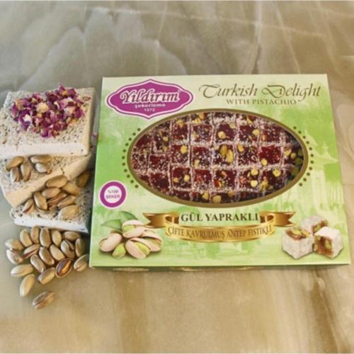 Güllü Antep Fıstıklı Çifte Kavrulmuş Lokum 300g.