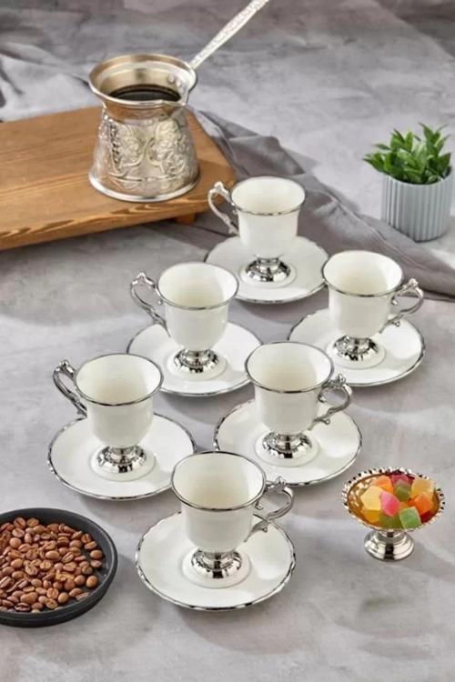 Cooker CKR3535 Silver Detaylı Porselen Kahve Fincan Takımı 6'lı