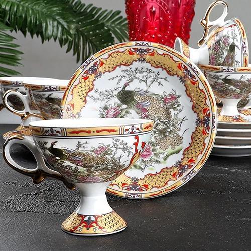 Ayaklı Porselen Sarı Fincan Seti 6'lı