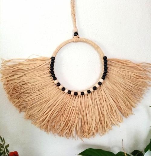 Doğal Rafya Yelpaze Duvar Aksesuar Süsü