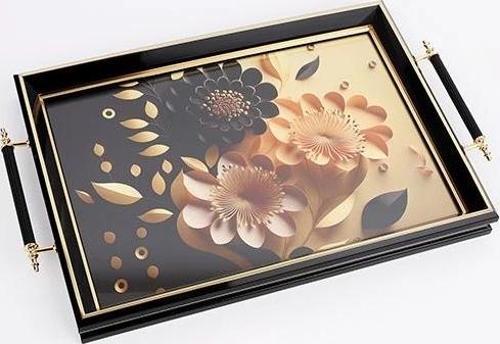 Çiçek Desenli Tepsi 50x31 cm