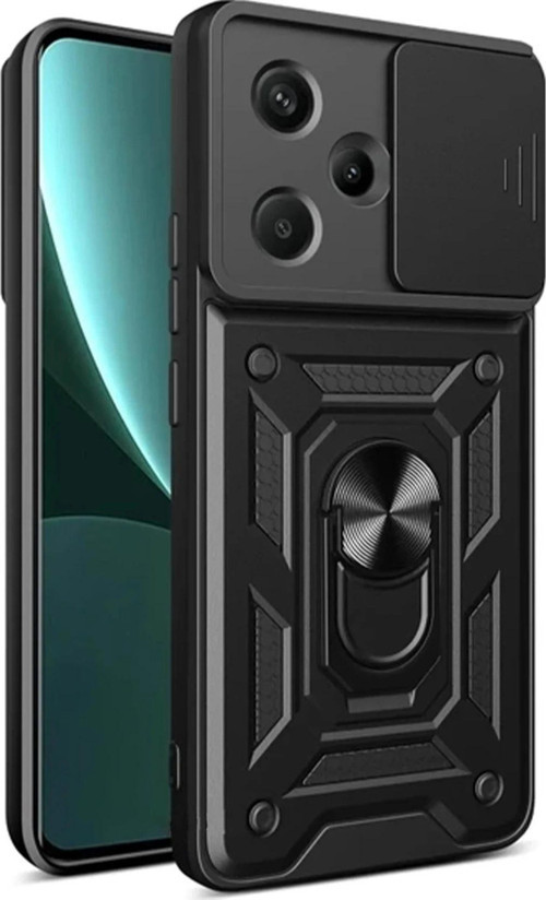 Xiaomi Redmi Note 13 Pro Plus Kılıf Pars Lens Yüzüklü Silikon - Siyah-(5796)