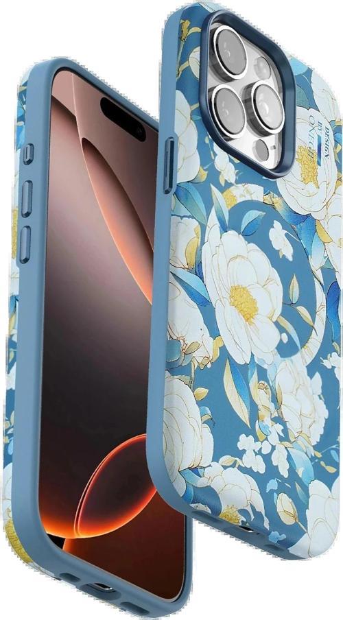 iPhone 14 Pro Max Flower Series Magsafe Kapak - Mavi-(5796)