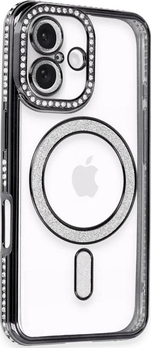 iPhone 16 Kılıf Joke Simli Magneticsafe Kılıf - Siyah-(5796)