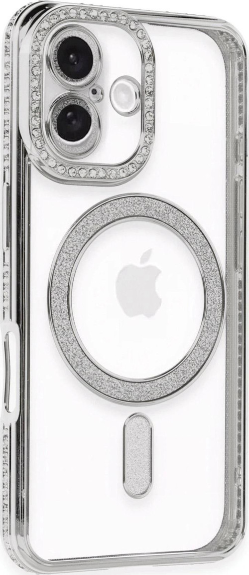 iPhone 16 Kılıf Joke Simli Magneticsafe Kılıf - Gümüş-(5796)
