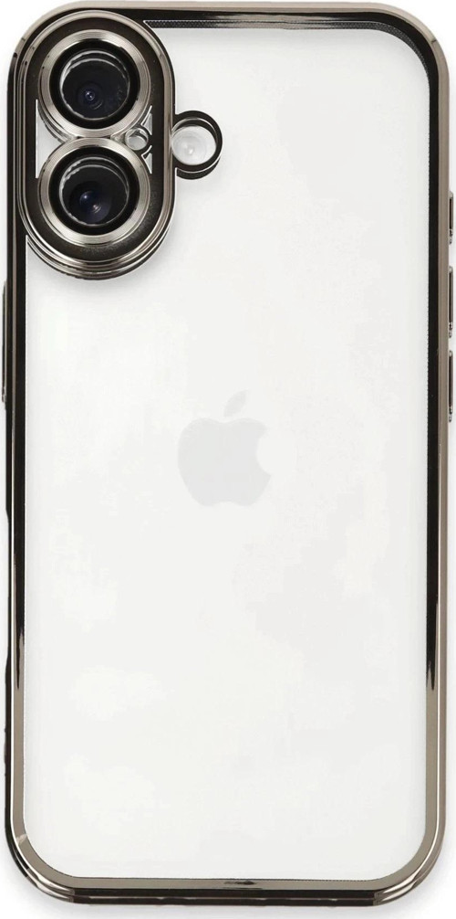 iPhone 16 Plus Kılıf Lensli Silikon - Titanyum Gri-(5796)