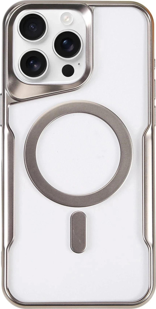 iPhone 16 Pro Max Kılıf Boyi Magsafe Silikon Kapak - Gümüş-(5796)