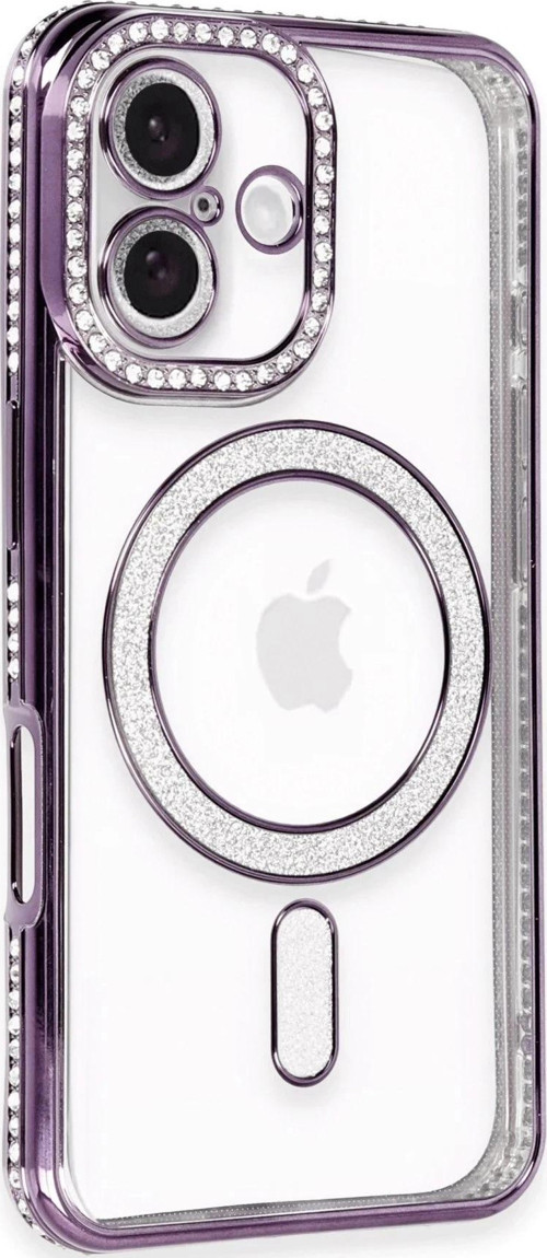 iPhone 16 Kılıf Joke Simli Magneticsafe Kılıf - Derin Mor-(5796)
