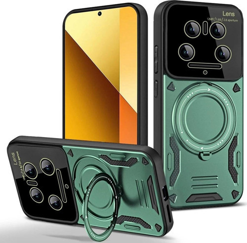 Xiaomi Mi 14 Ultra Kılıf Joy Lens Standlı Kapak - Koyu Yeşil-(5796)