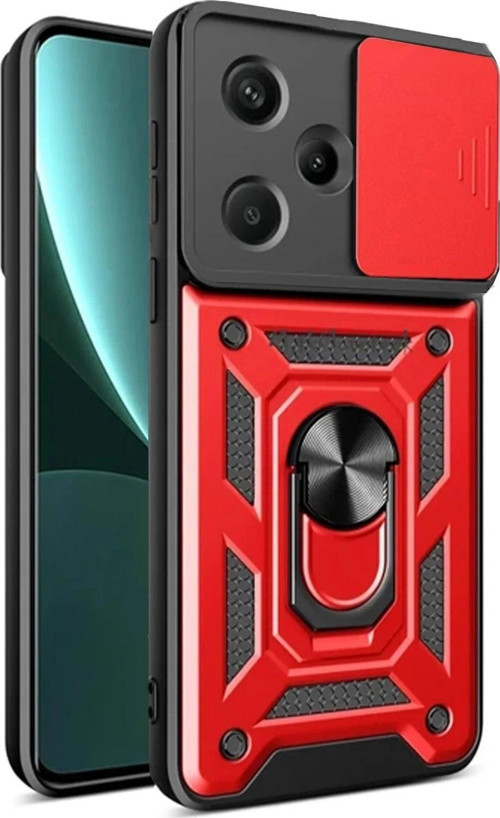 Xiaomi Redmi Note 13 Pro Plus Kılıf Pars Lens Yüzüklü Silikon - Kırmızı-(5796)