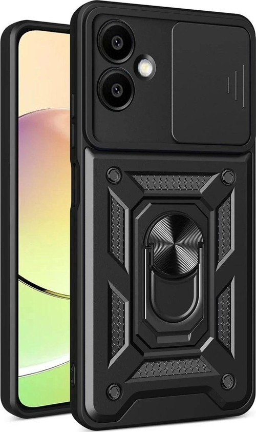 Samsung Galaxy A06 Kılıf Pars Lens Yüzüklü Silikon - Siyah-(5796)