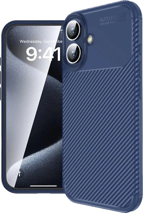 iPhone 16 Plus Kılıf Auto Focus Karbon Kapak - Lacivert-(5796)