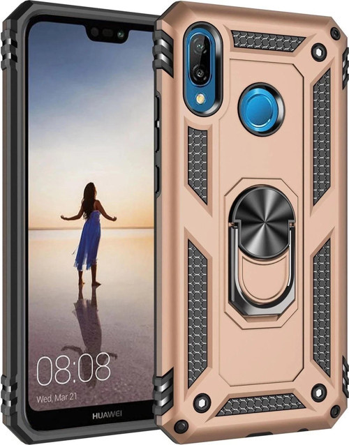 Huawei P20 Lite Kılıf Sofya Yüzüklü Silikon Kapak - Gold-(5796)