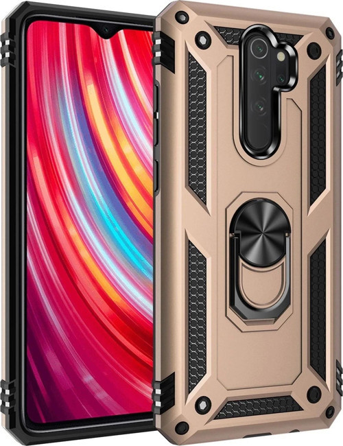 Xiaomi Redmi Note 8 Pro Kılıf Sofya Yüzüklü Silikon Kapak - Gold-(5796)