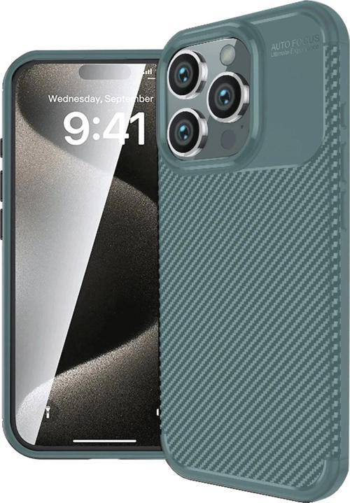 iPhone 16 Pro Kılıf Auto Focus Karbon Kapak - Koyu Yeşil-(5796)