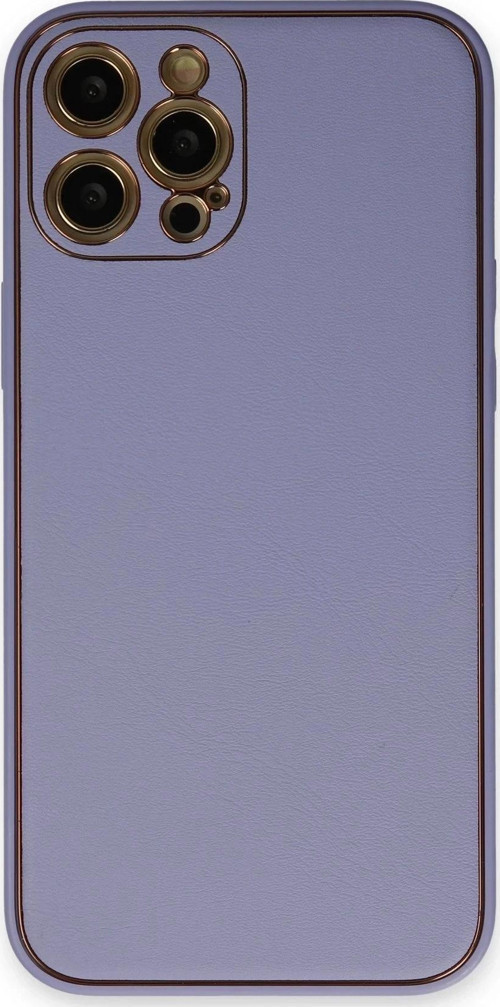iPhone 12 Pro Max Kılıf Coco Deri Silikon Kapak - Açık Lila-(5796)