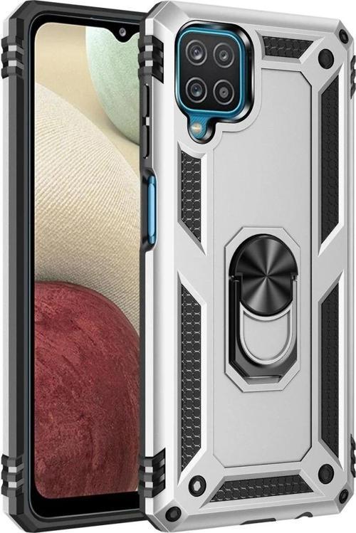 Samsung Galaxy A22 Kılıf Sofya Yüzüklü Silikon Kapak - Gümüş-(5796)