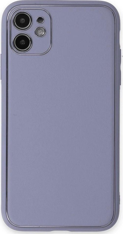iPhone 12 Kılıf Coco Deri Silikon Kapak - Açık Lila-(5796)