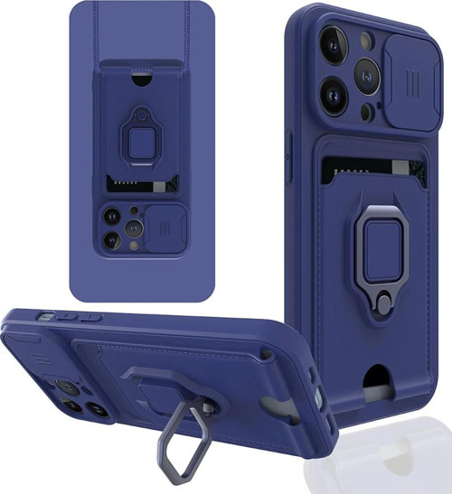 iPhone 13 Pro Max Kılıf Zuma Kartvizitli Yüzüklü Silikon - Lacivert-(5796)