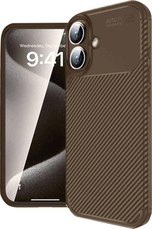 iPhone 16 Kılıf Auto Focus Karbon Kapak - Kahverengi-(5796)