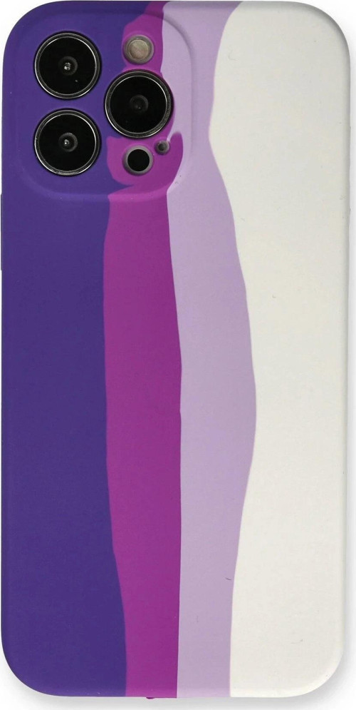 iPhone 13 Pro Kılıf Ebruli Lansman Silikon - Mor-Beyaz-(5796)