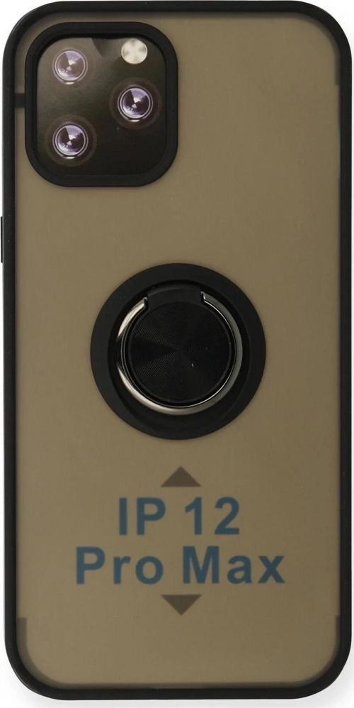 iPhone 12 Pro Kılıf Montreal Yüzüklü Silikon Kapak - Siyah-(5796)