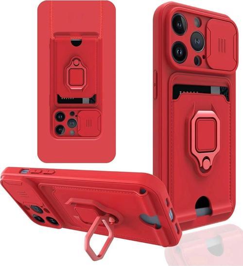 iPhone 13 Pro Kılıf Zuma Kartvizitli Yüzüklü Silikon - Kırmızı-(5796)