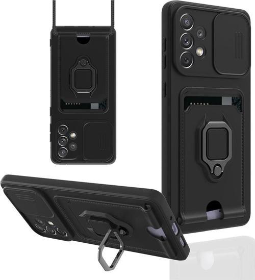 Samsung Galaxy A53 5G Kılıf Zuma Kartvizitli Yüzüklü Silikon - Siyah-(5796)